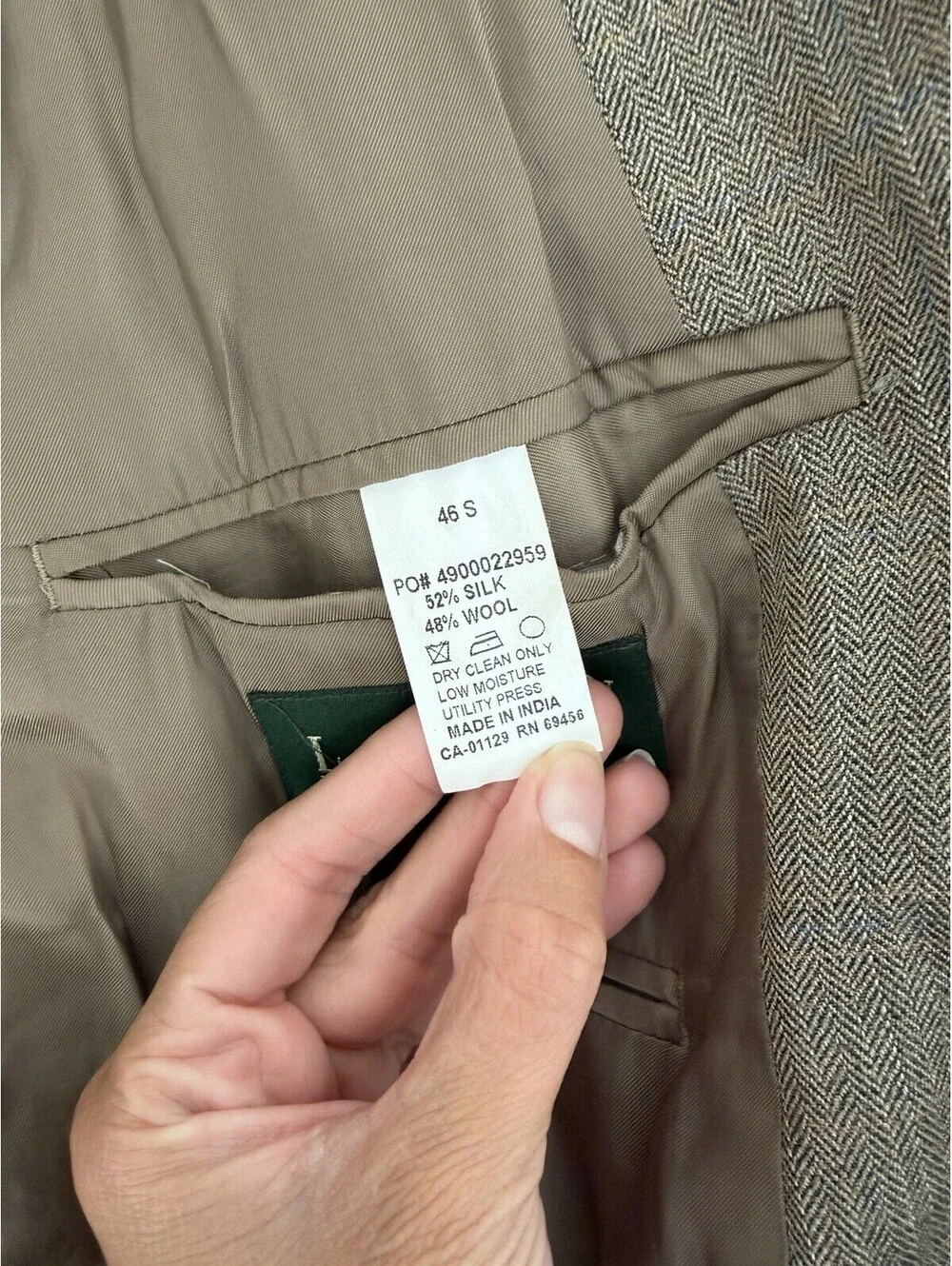 Lauren Ralph Lauren Men’s Taupe Herringbone Sport Coat Size 46S Silk Wool Luxury